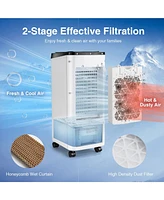 3-in-1 Evaporative Air Cooler, Quiet Personal Swamp Cooler with Remote Control, 70° Oscillation, 12H Timer, 3 Speeds, 2 Ice Boxes, Portable Air C