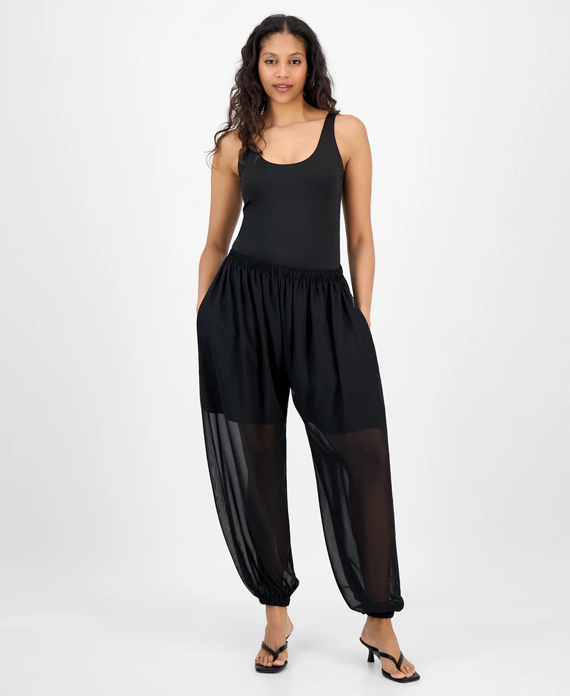 Bar Iii Women's High Rise Sheer Harem Pants, Exclusively at Macy's