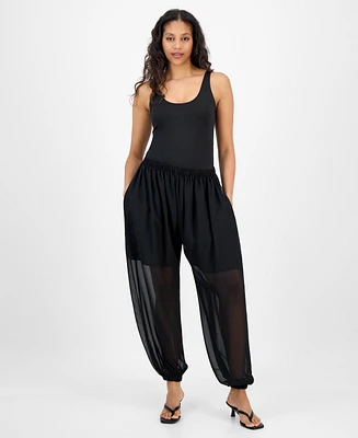 Bar Iii Women's High Rise Sheer Harem Pants, Exclusively at Macy's