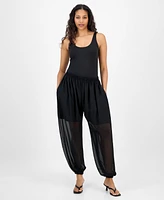 Bar Iii Women's High Rise Sheer Harem Pants, Exclusively at Macy's