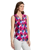 Jones New York Petite V Neck Pleat Front Shell Top
