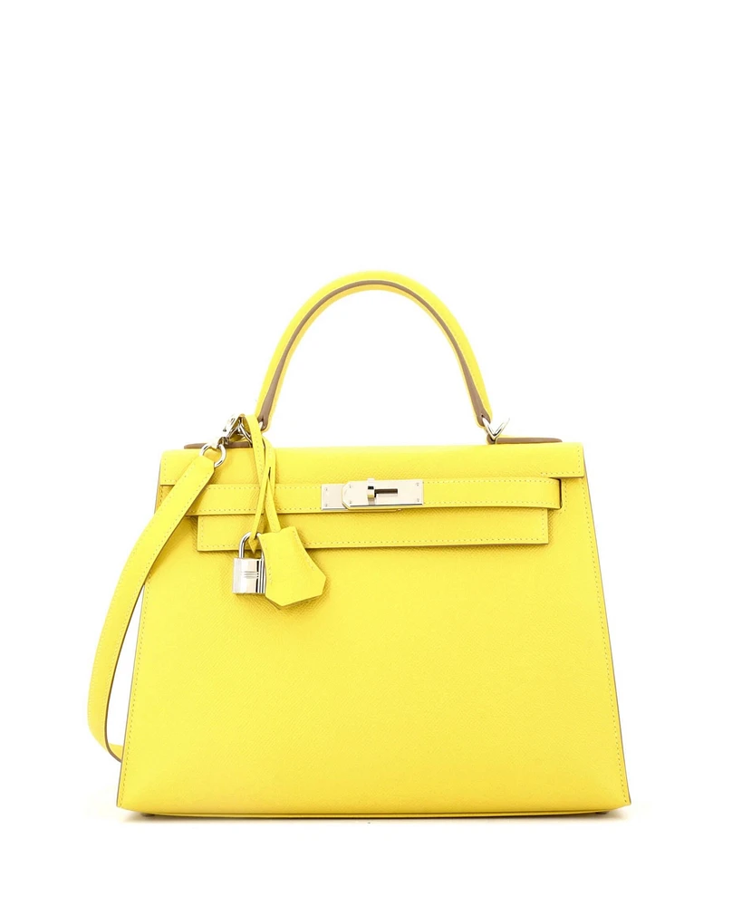 Pre-Owned Hermes Kelly 28 Handbag Yellow Epsom with Palladium Hardware