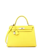 Pre-Owned Hermes Kelly 28 Handbag Yellow Epsom with Palladium Hardware