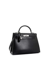 Pre-Owned Hermes Kelly 32 Handbag Black Box Calf with Palladium Hardware