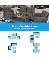 Gymax 4PC Rattan Patio Conversation Set Cushioned Outdoor Furniture Set