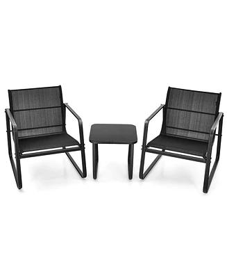 Gymax 3PCS Patio Bistro Set Conversation Furniture Set w/ Fast-Drying Fabric