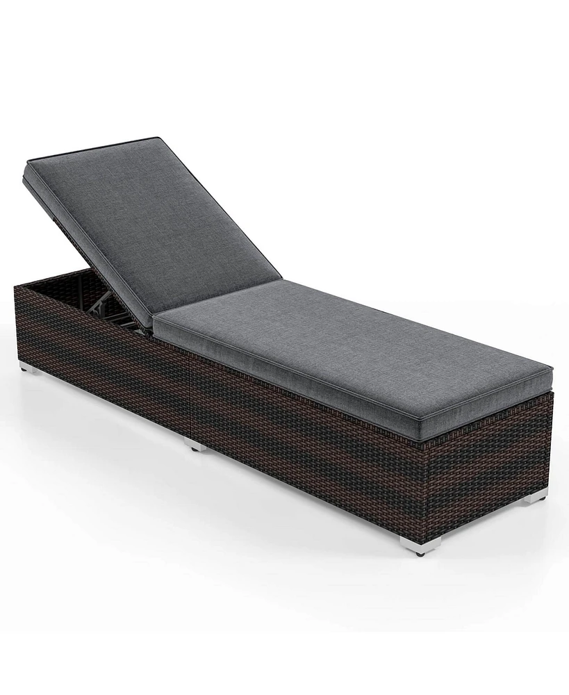 Gymax Outdoor Chaise Lounge w/ Long Seat Cushion Heavy-Duty Metal Frame