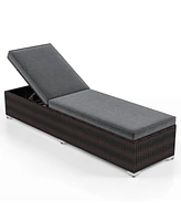 Gymax Outdoor Chaise Lounge w/ Long Seat Cushion Heavy-Duty Metal Frame