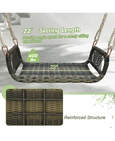 Gymax 1-Person Rattan Porch Swing Single Swing Chair Bench w/ Hanging Hemp Ropes Outdoor