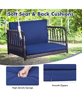 Gymax Patio Rattan Porch Swing Single Person Hanging Seat w/ Seat & Back Cushions Backyard