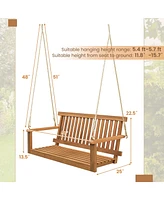 Gymax 2-Person Acacia Wood Outdoor Porch Swing Patio Hanging Bench Chair Natural