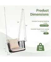 Gymax Outdoor Metal Porch Swing Single Person Hanging Seat w/ Woven Rattan Backrest Porch Backyard