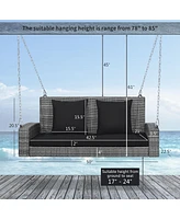 Gymax 2-Person Patio Hanging Porch Swing Rattan 800LBS Bench w/ Cushions