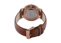 Peugeot Men's 40mm Rose-Gold Super Slim Case Leather Strap Watch