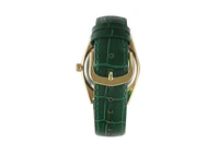 Peugeot Women's Green 36mm Fluted Bezel Watch with Leather Strap