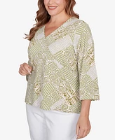 Hearts Of Palm Plus Embellished Printed Stretch Jersey Top