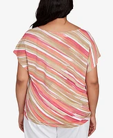 Hearts Of Palm Plus Printed Crinkle Tie Front Top