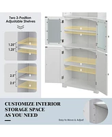 6-Tier Freestanding Bathroom Cabinet with 2 Open Compartments and Adjustable Shelves