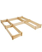 Gymax Raised Garden Bed 92.5x95x11in Wooden Garden Box Planter Container U-Shaped Bed