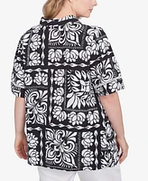 Ruby Rd. Plus Lotus Patchwork Button Front Camp Shirt