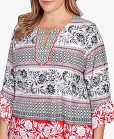 Ruby Rd. Plus Tropical Stripe Puff Print Top