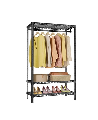 Clothes Rack, Heavy Duty Garment Rack Clothing Racks For Hanging Clothes, Freestanding Portable Closet Rack With 2 Shelves And 1 Hang Rod For Bedroom