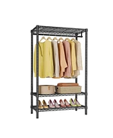 Clothes Rack, Heavy Duty Garment Rack Clothing Racks For Hanging Clothes, Freestanding Portable Closet Rack With 2 Shelves And 1 Hang Rod For Bedroom