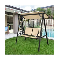 2 Person Patio Swing with Weather Resistant Glider and Adjustable Canopy