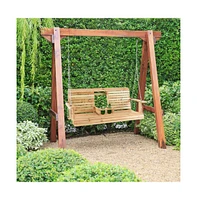 5 Feet Porch Swing Chair with Adjustable Chains and Foldable Cup Holders