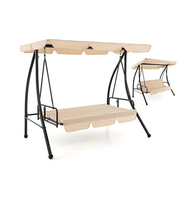 2-Seat Outdoor Convertible Swing Chair with Flat Bed and Adjustable Canopy
