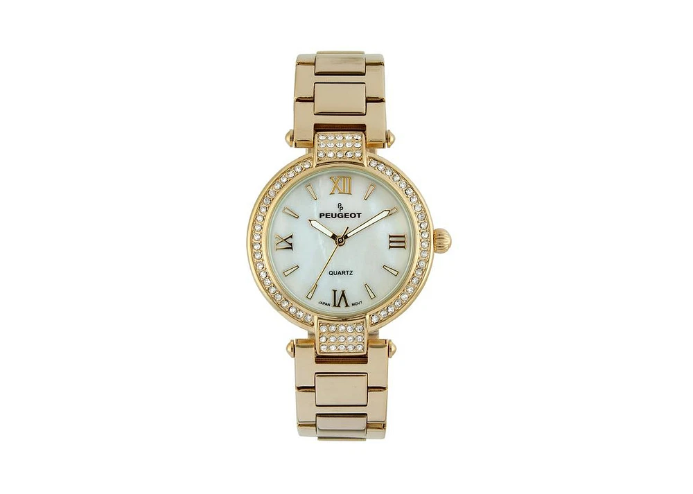 Peugeot Women 38mm Gold Plated Bracelet Watch With Crystal Bezel