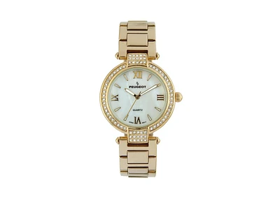 Peugeot Women 38mm Gold Plated Bracelet Watch With Crystal Bezel