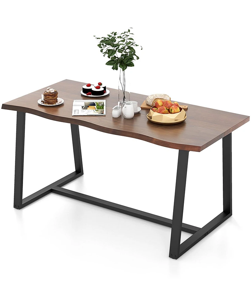 63" Large Dining Table with Wavy Edge and Heavy-duty Metal Frame