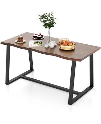 63" Large Dining Table with Wavy Edge and Heavy-duty Metal Frame