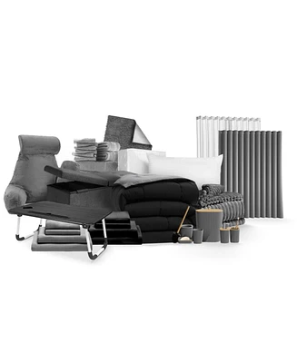 46-Piece College Dorm Room Essentials Twin Xl Bedding Comforter Set, Bed in a Bag Comforter Set, Black And Gray