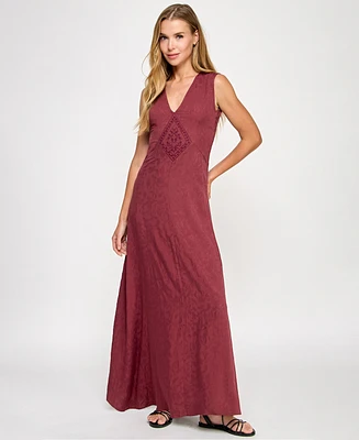 Seni & Cade Juniors' Jacquard Embroidered Sleeveless Maxi Dress