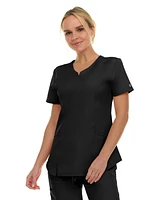 Medichic Women's Scrubs V-Neck Notch Fashion Stretch Scrub Top with Two Pockets, Flex Easy Care Fabric, Bubble Gum, Large