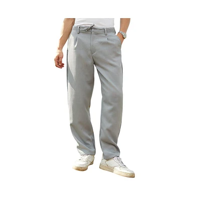 Campus Sutra Men's Cloud Grey Tailored Linen-Blend Trousers