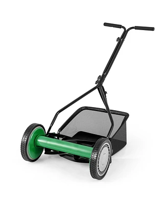Professional Push Lawn Mower with 5 Steel Blades and Removable Grass Catcher Bag