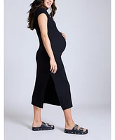 Motherhood Maternity Rib Knit Short Sleeve Raglan Midi Dress