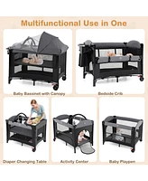 Slickblue Kids Foldable Bassinet with 4-Level Adjustable Changing Table & Plush Mattress