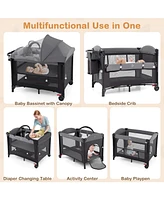 Slickblue Kids Foldable Bassinet with 4-Level Adjustable Changing Table & Plush Mattress