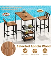 3-Piece Outdoor Bar Set with 3-Tier Storage Shelf for Stylish and Functional Patio Entertaining