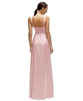 After Six Plus Shaped Strap Portrait Neckline Fluid Satin Maxi Dress with Full Skirt