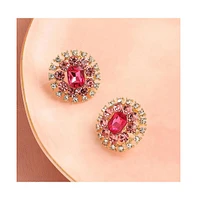 Sohi Women's Pink Embellished Circular Stud Earrings