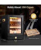 21L Cigar Humidor, Cigar Humidor Cabinet for 150 Cigars with Spanish Cedar Lining 2 Shelves 1 Drawer, Hygrometer,Sealed Magnetic Door