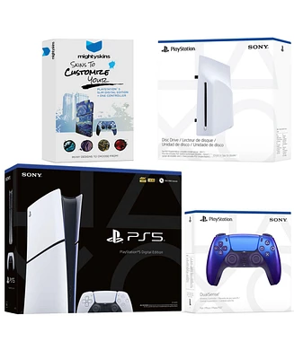 Sony PlayStation 5 Slim Digital Bundle with Disc Drive, Extra Controller and MightySkins Code - Chroma Indigo