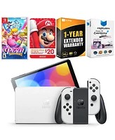 Nintendo Switch White Oled Console with Princess Peach: Showtime!, Nintendo $20 eShop Gift Card, MightySkins Console and Controller Skin Voucher