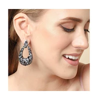 Sohi Women's Silver Embellished Cluster Teardrop Earrings