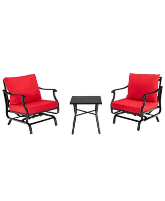 Gymax 3 Piece Patio Conversation Bistro Set Outdoor Rocking Chair Set w/ Cushions